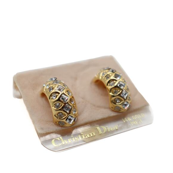 Dior Vintage Crystal Embellished 14k Gold Post Earrings - Picture 3 of 3